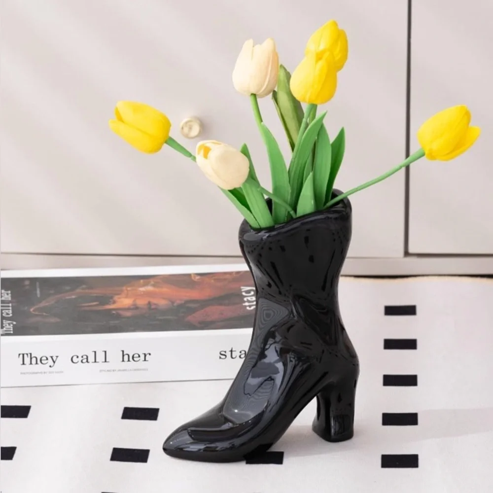 Black Ceramic Boot Vase